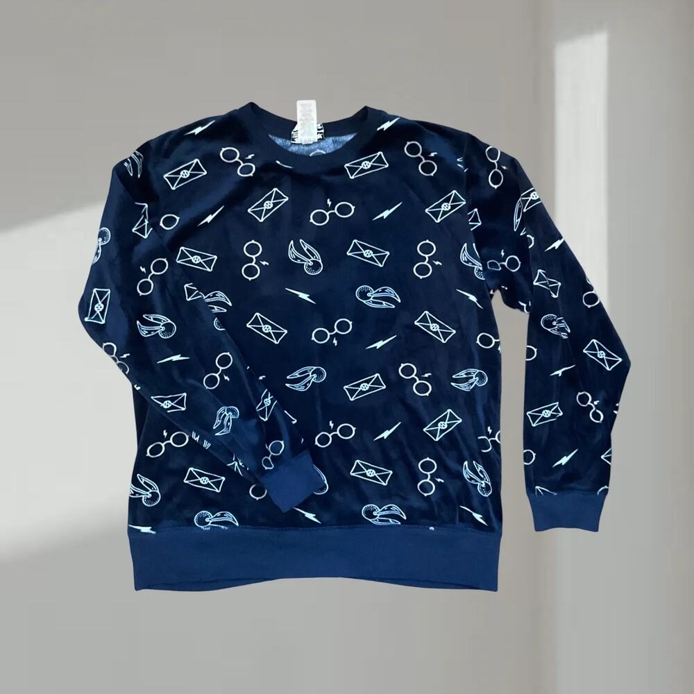 Harry Potter Sweatshirt – Navy Velour Spell Icons Crewneck (Medium)